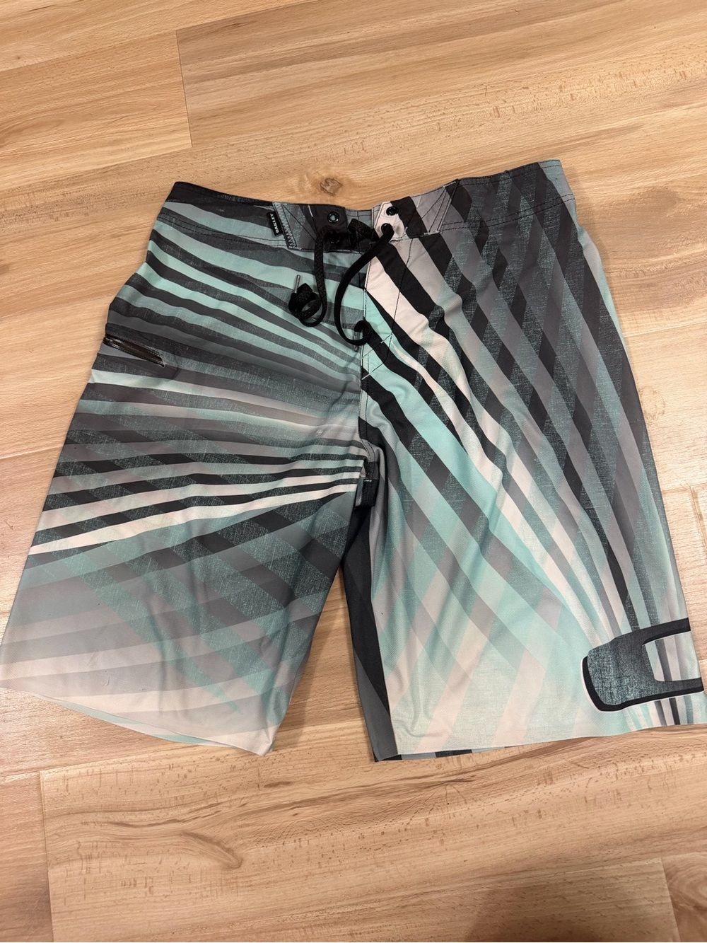 Oakley Black & Aqua Striped Board Shorts